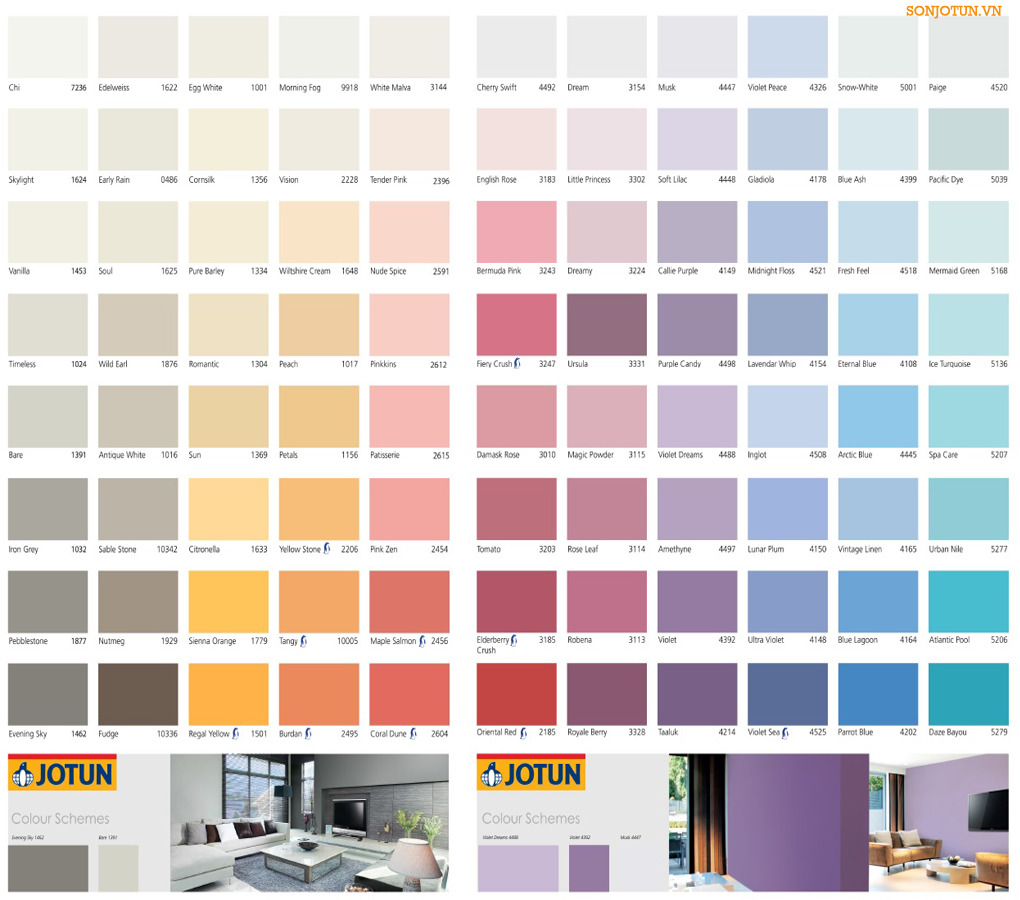 Tìm hiểu bảng màu sơn nội thất jotun với nhiều lựa chọn màu sắc ấn tượng